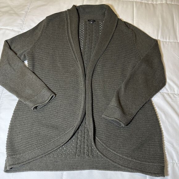 Talbots Olive Army Green Open Front Knit Sweater Long Sleeve Cardigan Sz Large P - Picture 1 of 11